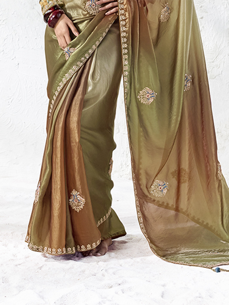Dusty Premium Luxe Silk Organza Embroidery Sequins Wedding Reception Party Festival Casual Heavy Border Sarees