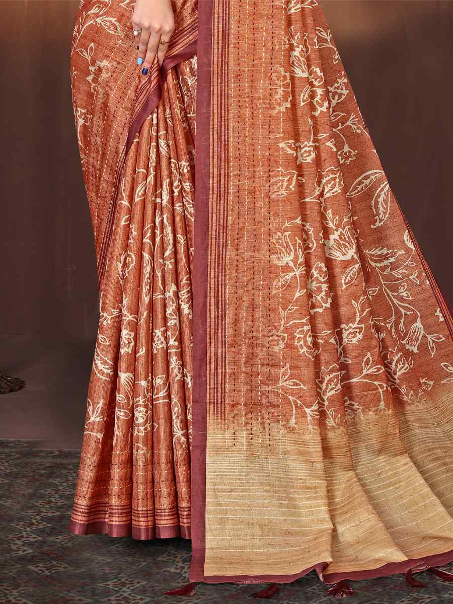 Dusty Rose Art Silk Printed Casual Festival Classic Style Saree