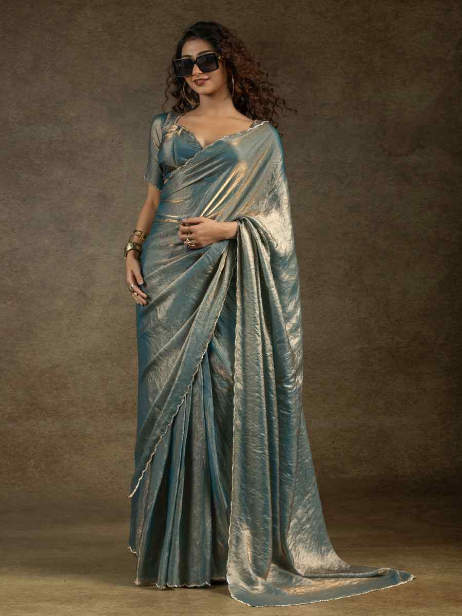 Dusty Satin Silk Embroidered Festival Wedding Fancy Heavy Border Saree