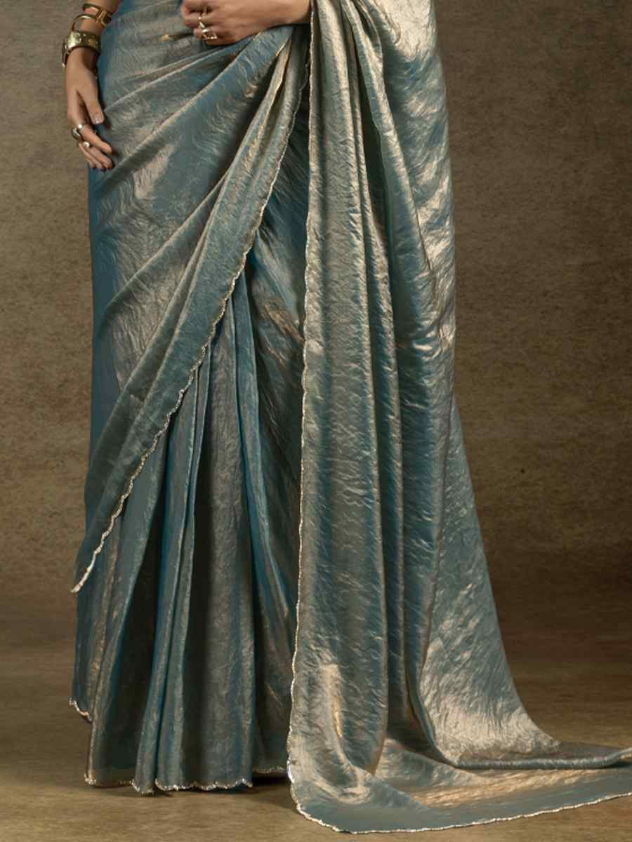 Dusty Satin Silk Embroidered Festival Wedding Fancy Heavy Border Saree