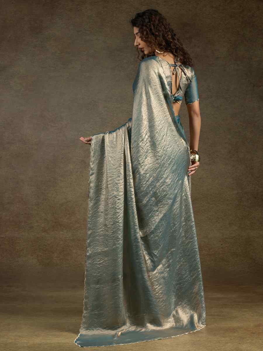 Dusty Satin Silk Embroidered Festival Wedding Fancy Heavy Border Saree