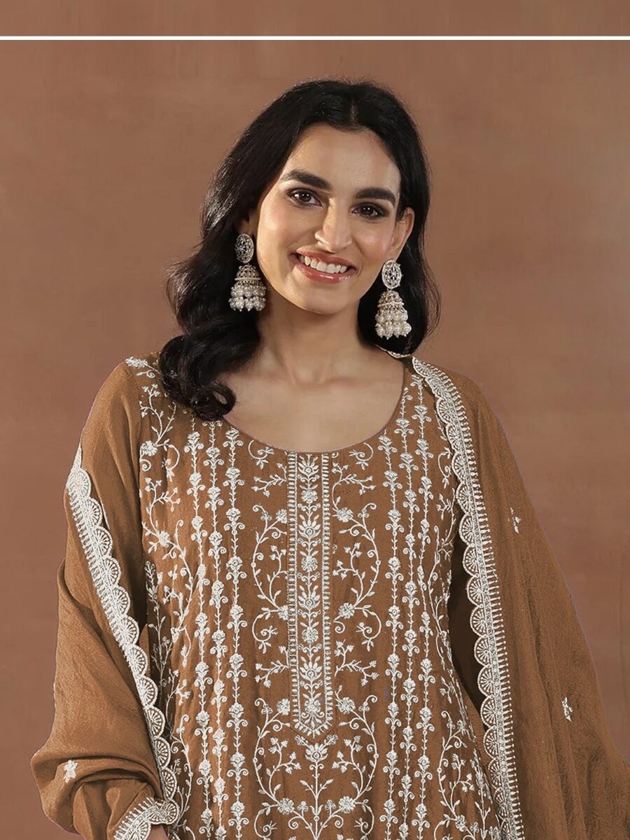 Dusty Yellow Rangoli Crush Silk Embroidery Wedding Party Festival Haldi Casual Palazzo Pant Salwar Kameez