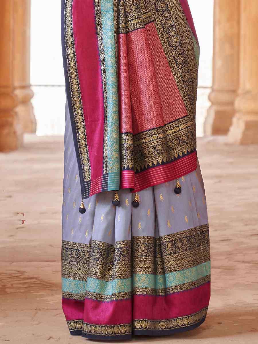 Edward Blue V B Silk Handwoven Casual Festival Classic Style Saree