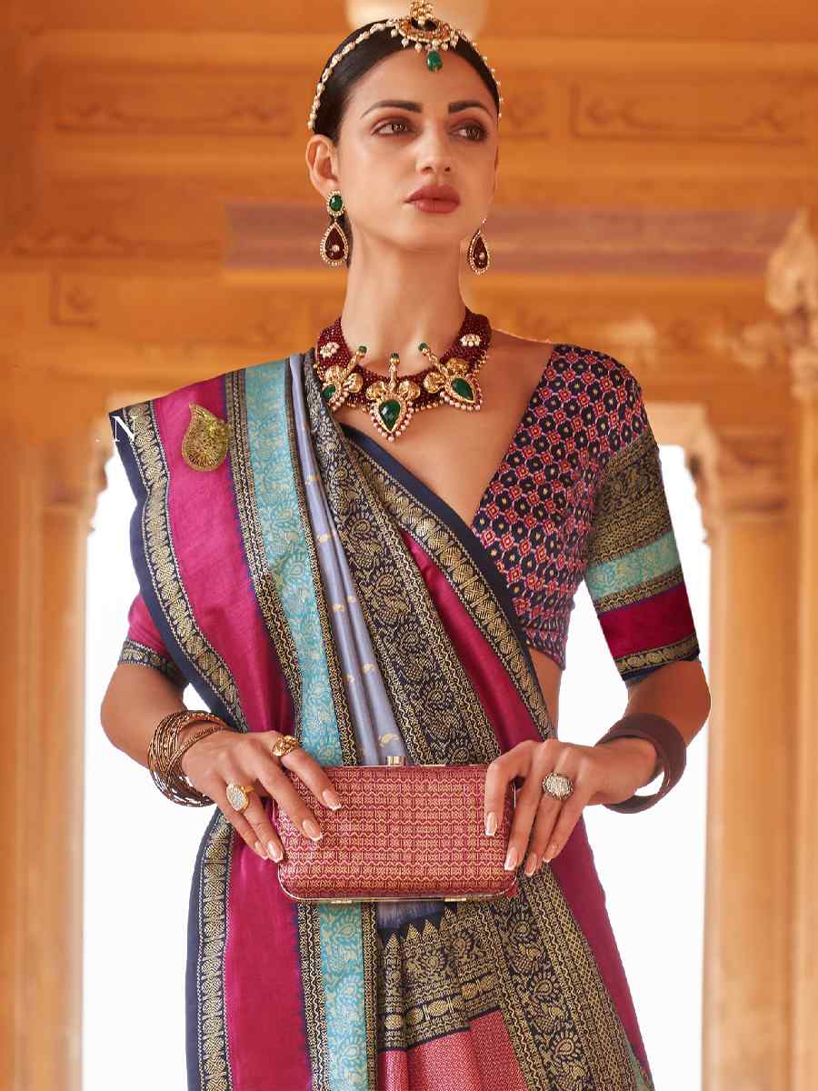 Edward Blue V B Silk Handwoven Casual Festival Classic Style Saree