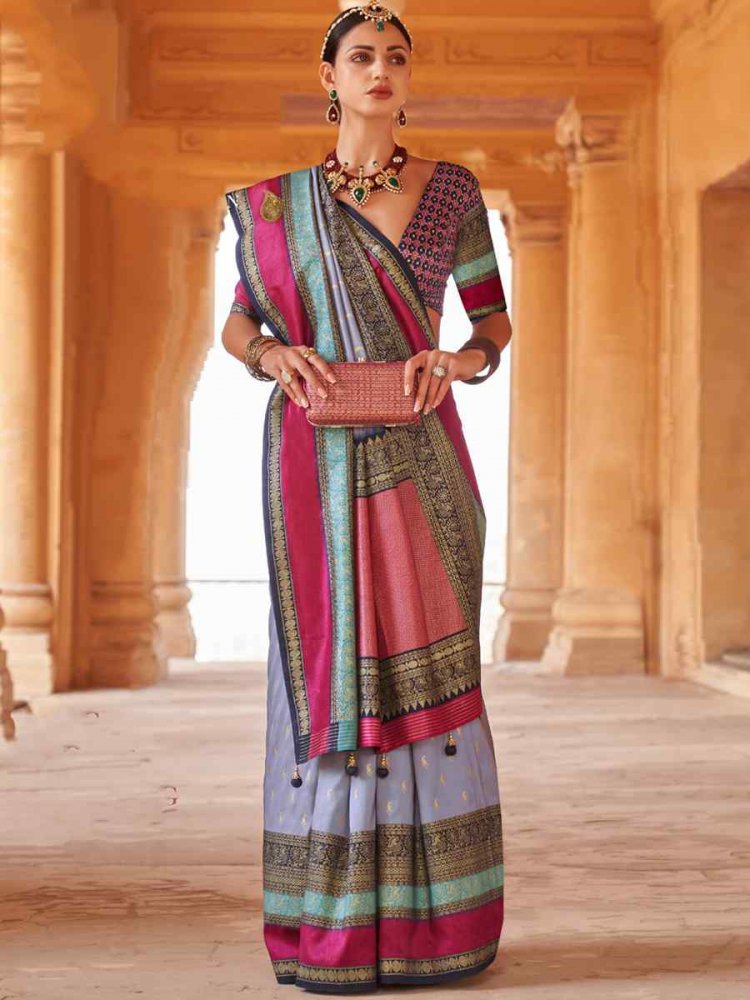 Edward Blue V B Silk Handwoven Casual Festival Classic Style Saree