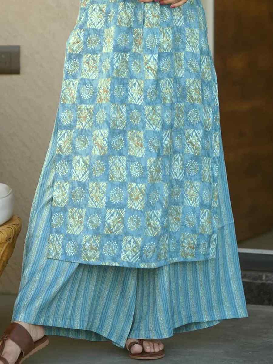 Elecric Blue Pure Maslin Printed Festival Casual Kurti