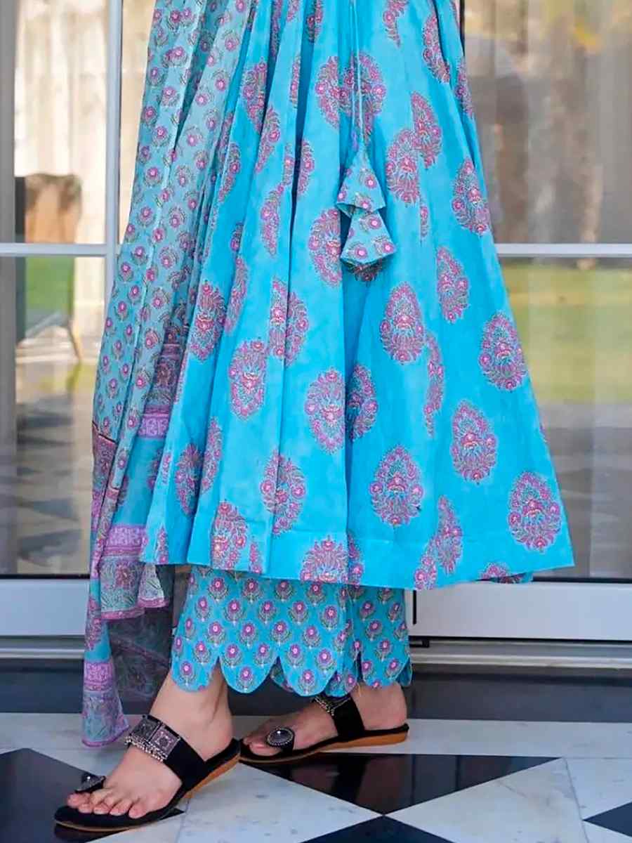 Electric Blue Pure MaslinPrinted Casual Festival Anarkali Salwar Kameez