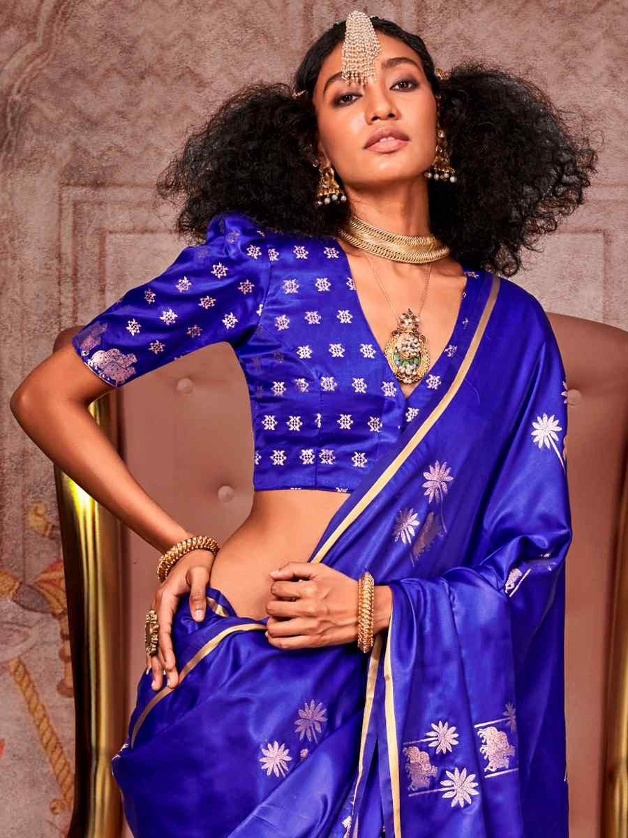 Electric Blue Zari Tissue Handwoven Festival Wedding Heavy Border Saree