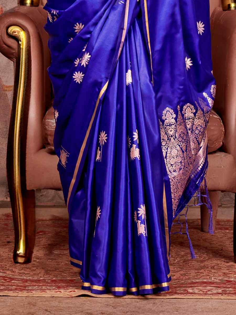 Electric Blue Zari Tissue Handwoven Festival Wedding Heavy Border Saree