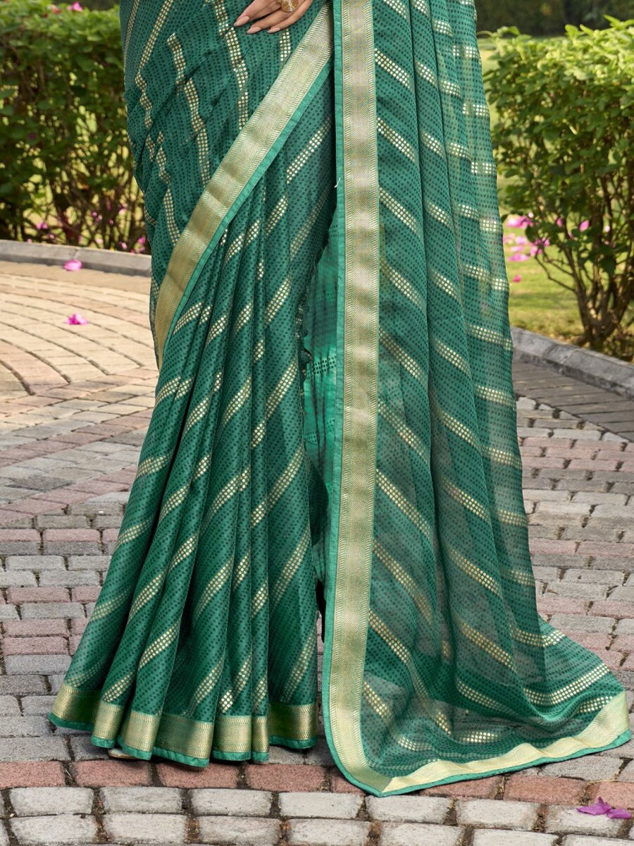 Emerald Green Silk Printed Wedding Reception Party Festival Casual Heavy Border Sarees