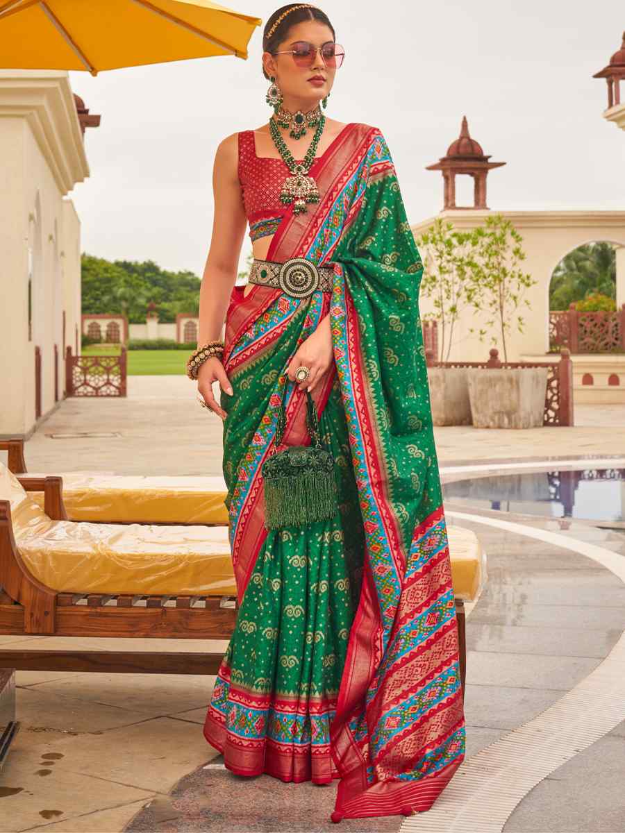 Eucalyptus Green Sigma Silk Handwoven Wedding Festival Heavy Border Saree