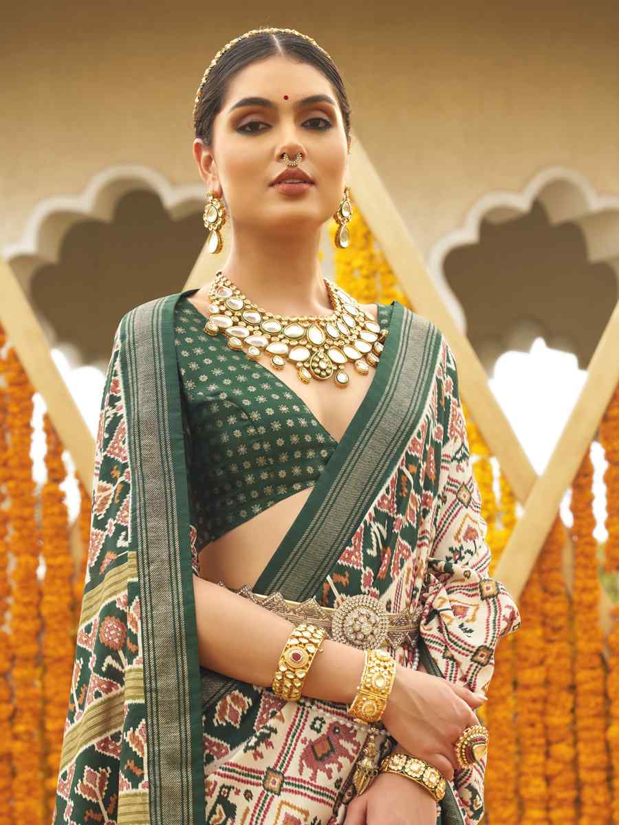 Everglade Green Mercerized Sigma Silk Printed Casual Festival Contemporaryr Saree