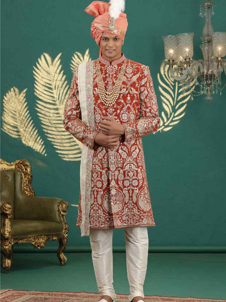 Image of Fanta Art Silk Embroidered Festival Wedding Mens Sherwani