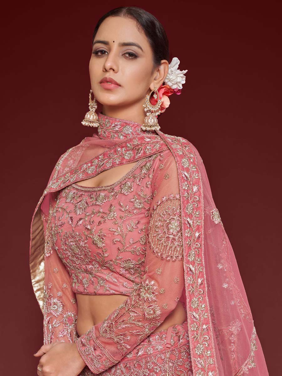 Fantasy Rose Soft Net Embroidered Engagement Wedding Heavy Border Lehenga Choli