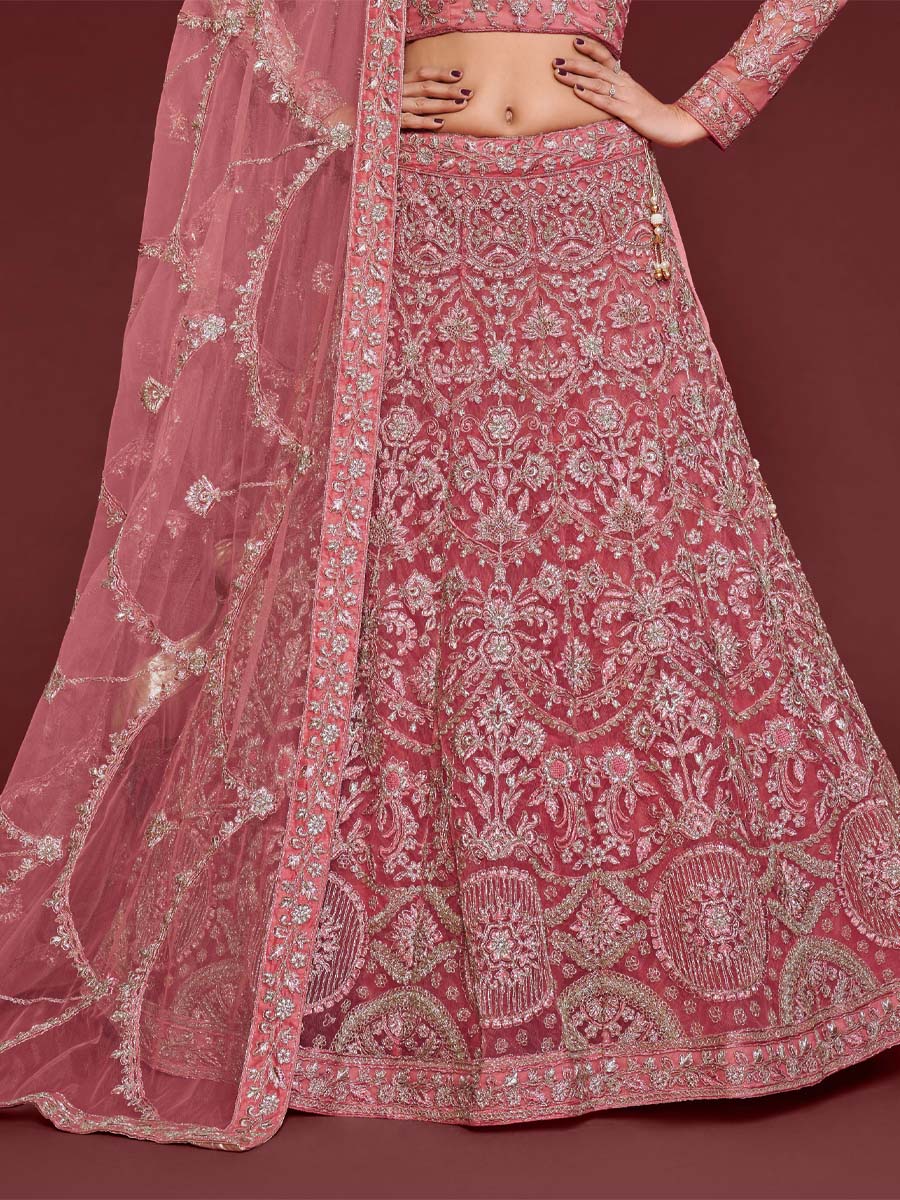 Fantasy Rose Soft Net Embroidered Engagement Wedding Heavy Border Lehenga Choli
