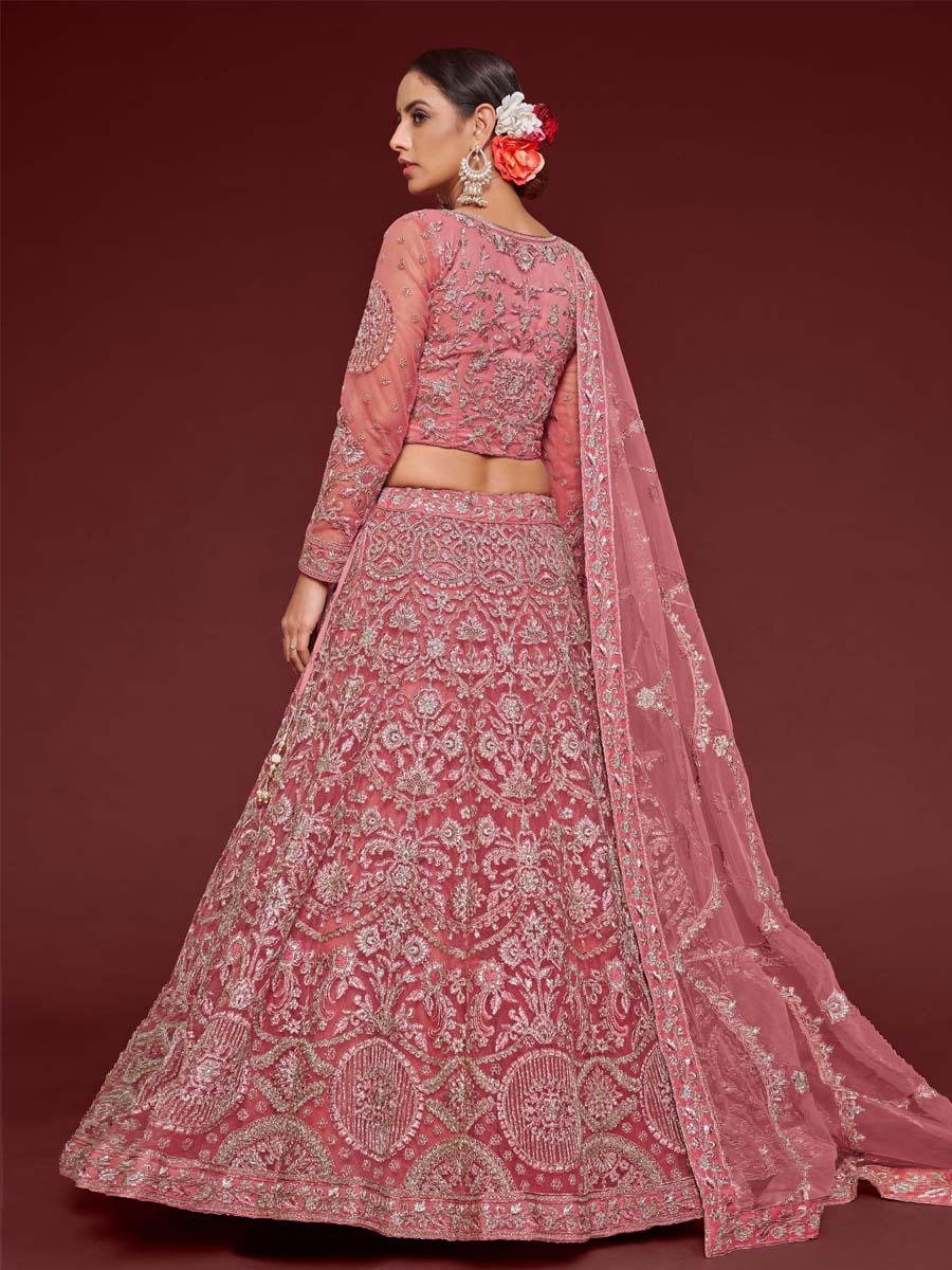 Fantasy Rose Soft Net Embroidered Engagement Wedding Heavy Border Lehenga Choli