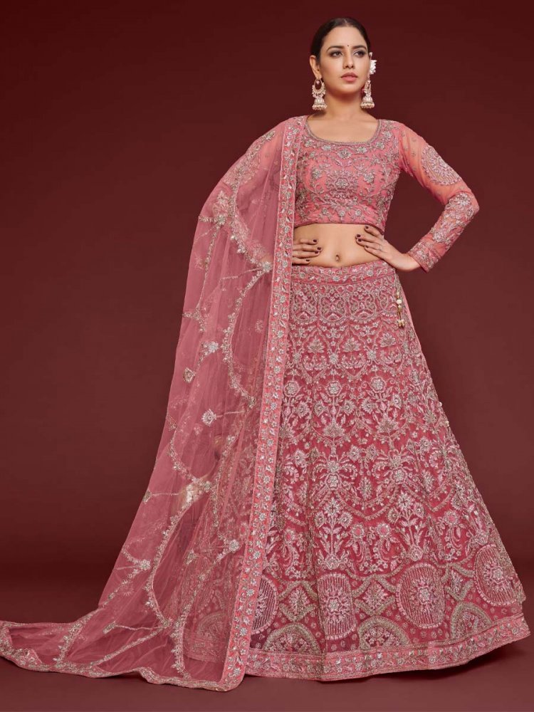 Fantasy Rose Soft Net Embroidered Engagement Wedding Heavy Border Lehenga Choli