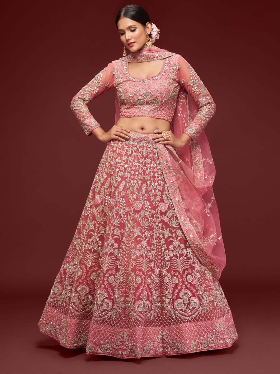 Fantasy Rose Soft Net Embroidered Engagement Wedding Heavy Border Lehenga Choli