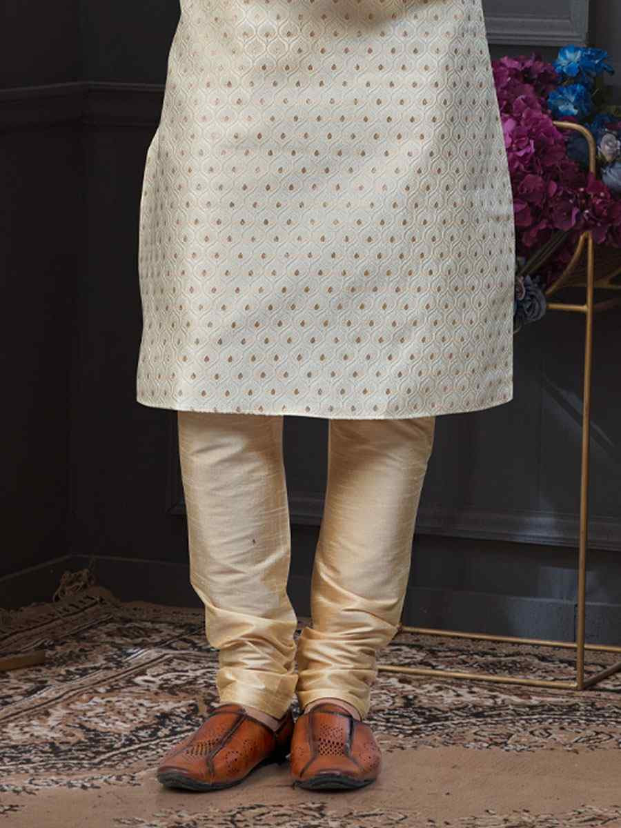 Fawn Banarasi Jackard Embroidery Festival Wedding Party Mens Kurta