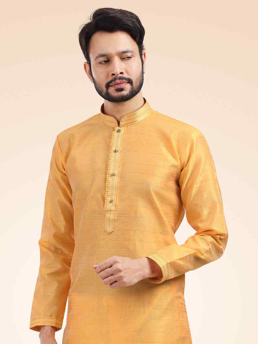 Fire Jacquard Banarasi Silk Woven Festival Party Kurta