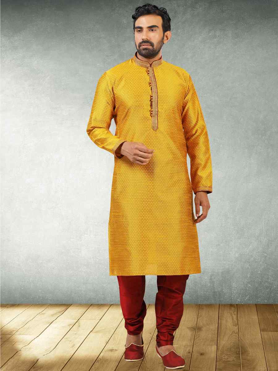 Fire Jacquard Silk Brocade Woven Party Churidar Kurta