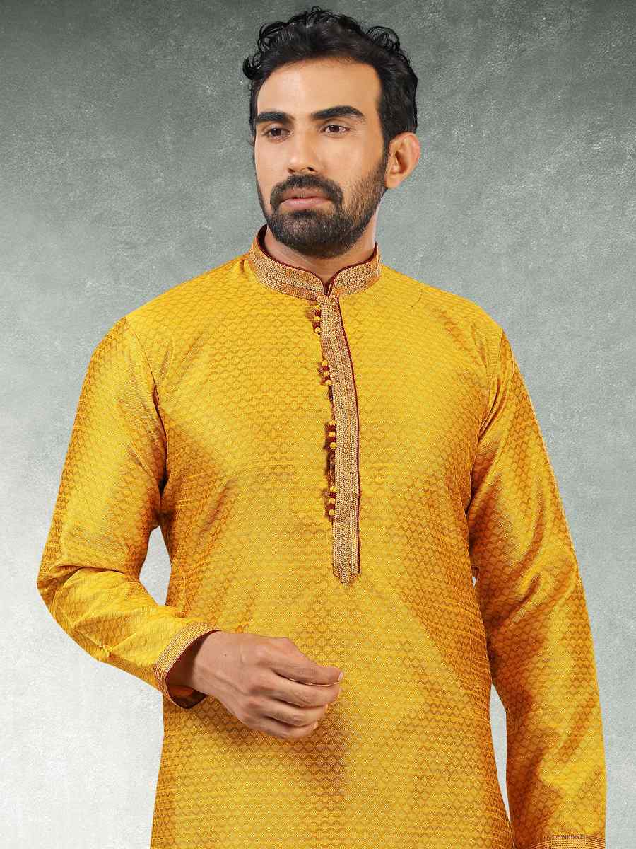 Fire Jacquard Silk Brocade Woven Party Churidar Kurta