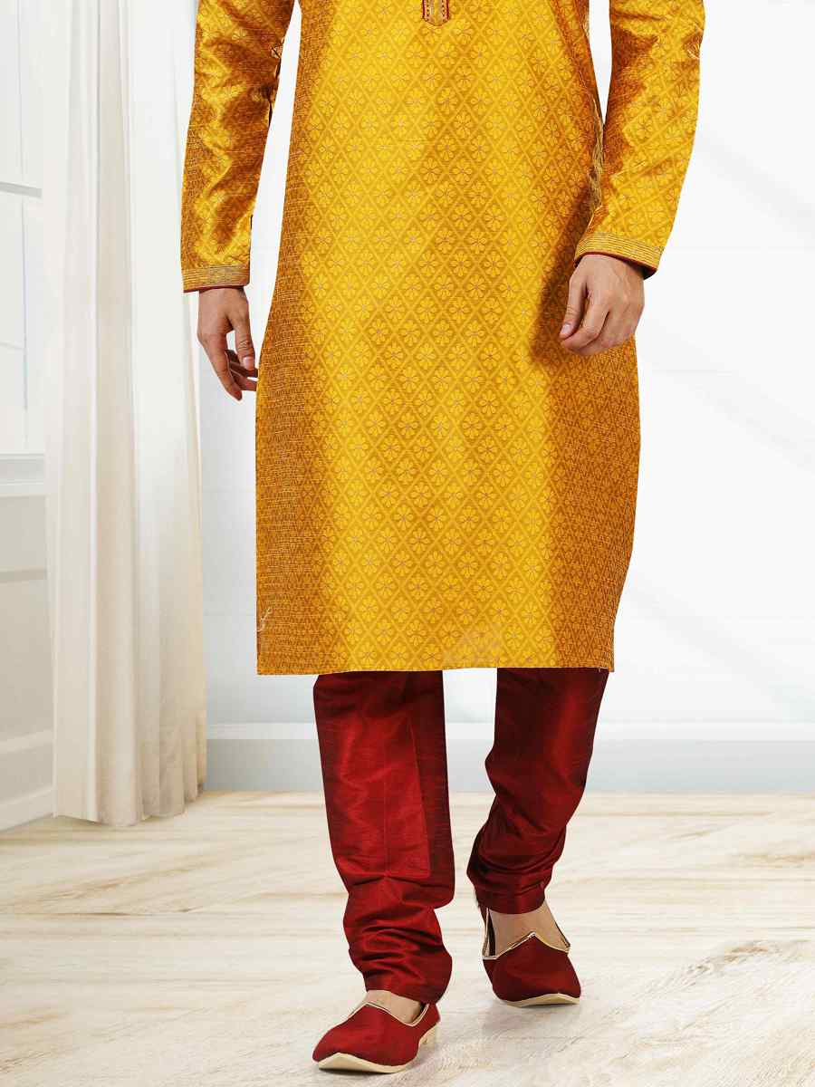 Fire Jacquard Silk Brocade Woven Party Churidar Kurta