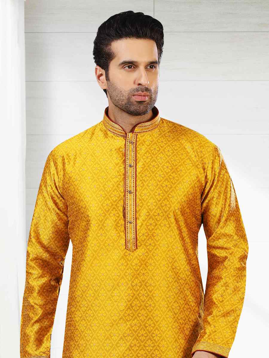 Fire Jacquard Silk Brocade Woven Party Churidar Kurta