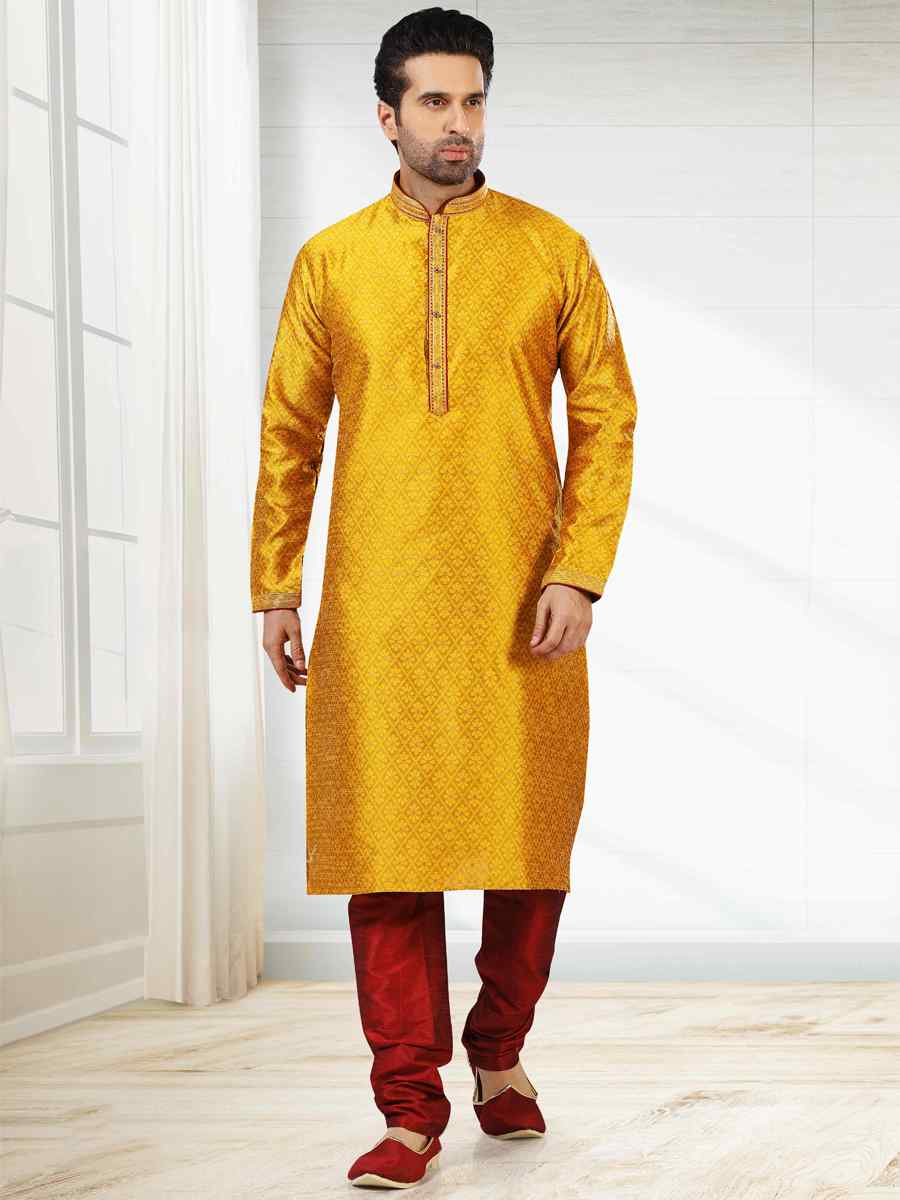 Fire Jacquard Silk Brocade Woven Party Churidar Kurta