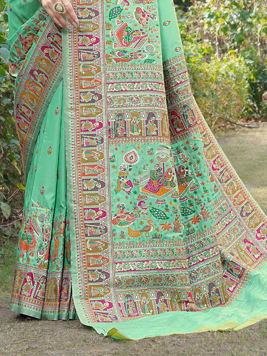 Firoji Silk Handwoven Wedding Festival Heavy Border Saree