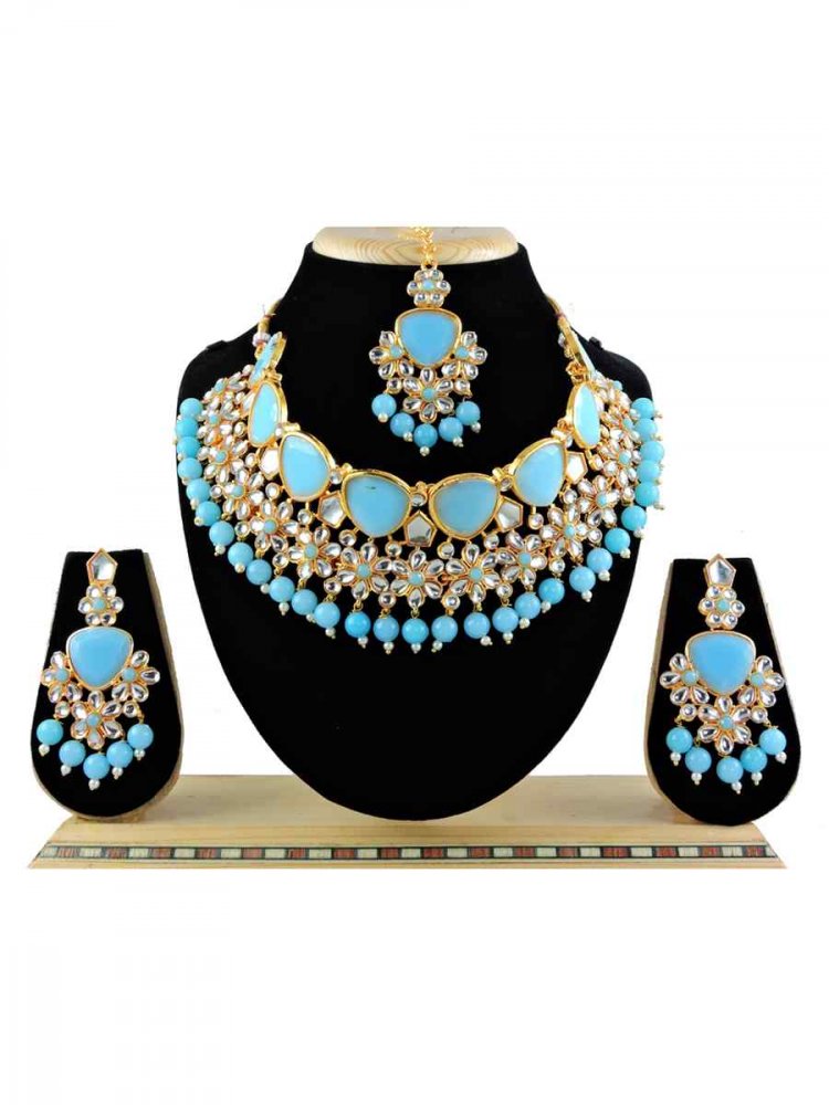 Firozi Alloy Festival Wear Diamonds Necklace