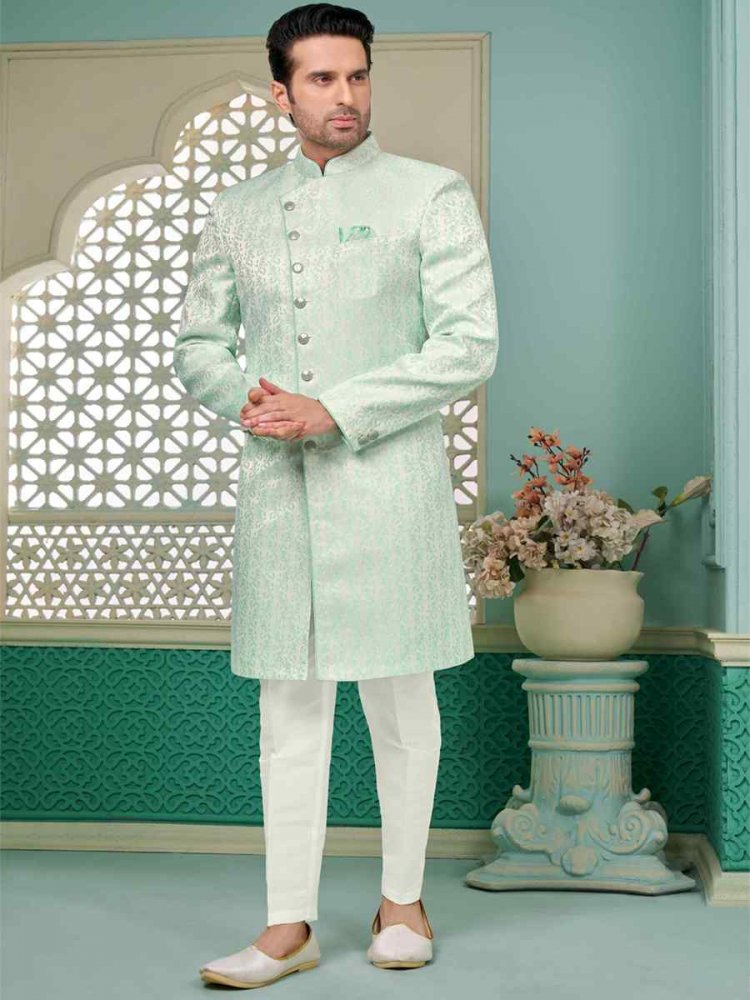 Firozi Art Banarasi Silk Embroidered Festival Wedding Sherwani