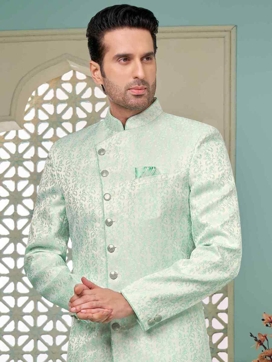 Firozi Art Banarasi Silk Embroidered Festival Wedding Sherwani