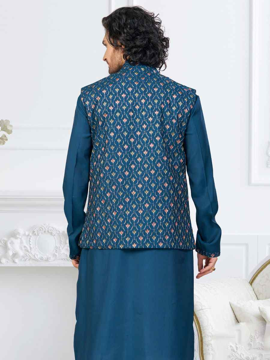 Firozi Banarasi Jackard Embroidery Festival Wedding Party Mens Kurta with Jacket