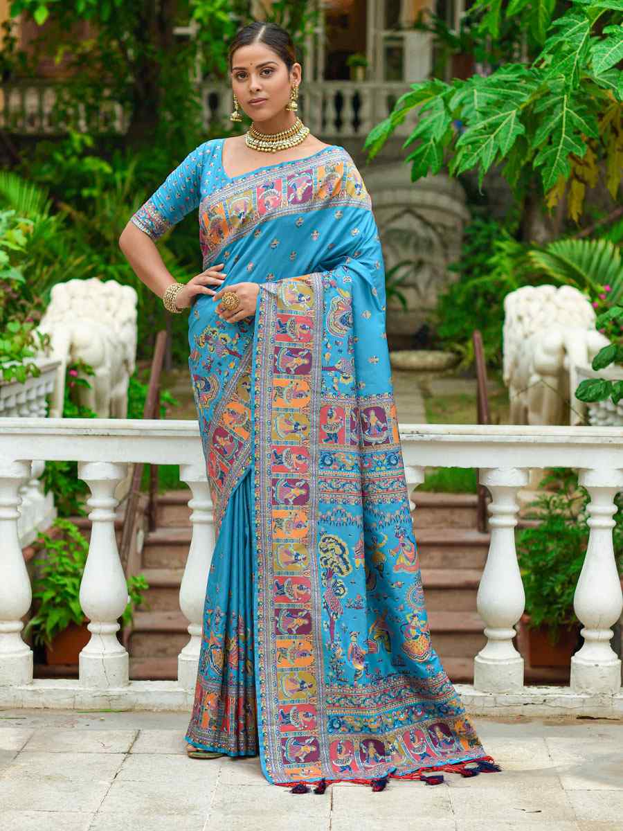 Firozi Banarasi Silk Handwoven Wedding Festival Heavy Border Saree
