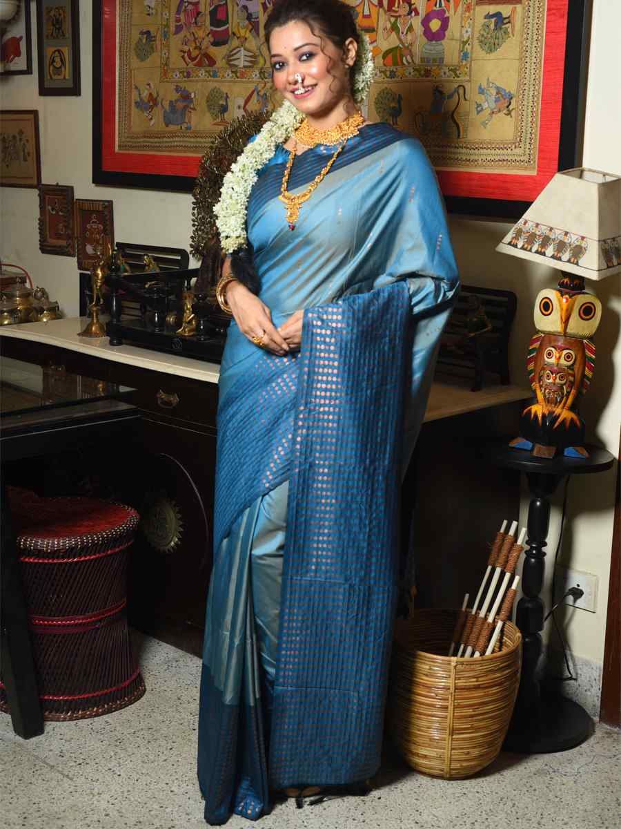 Firozi Banarasi Silk Handwoven Wedding Festival Heavy Border Saree