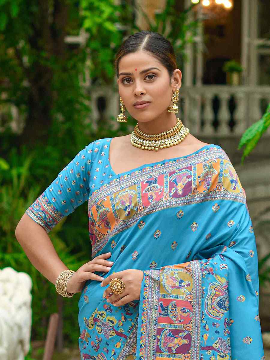 Firozi Banarasi Silk Handwoven Wedding Festival Heavy Border Saree