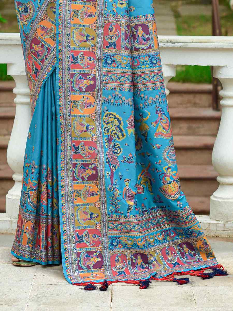 Firozi Banarasi Silk Handwoven Wedding Festival Heavy Border Saree