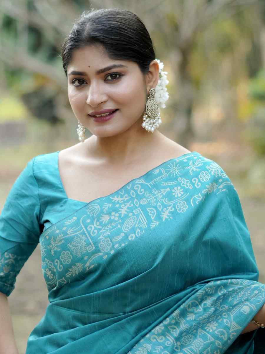 Firozi Handloom Raw Silk Printed Festival Wedding Fancy Heavy Border Saree