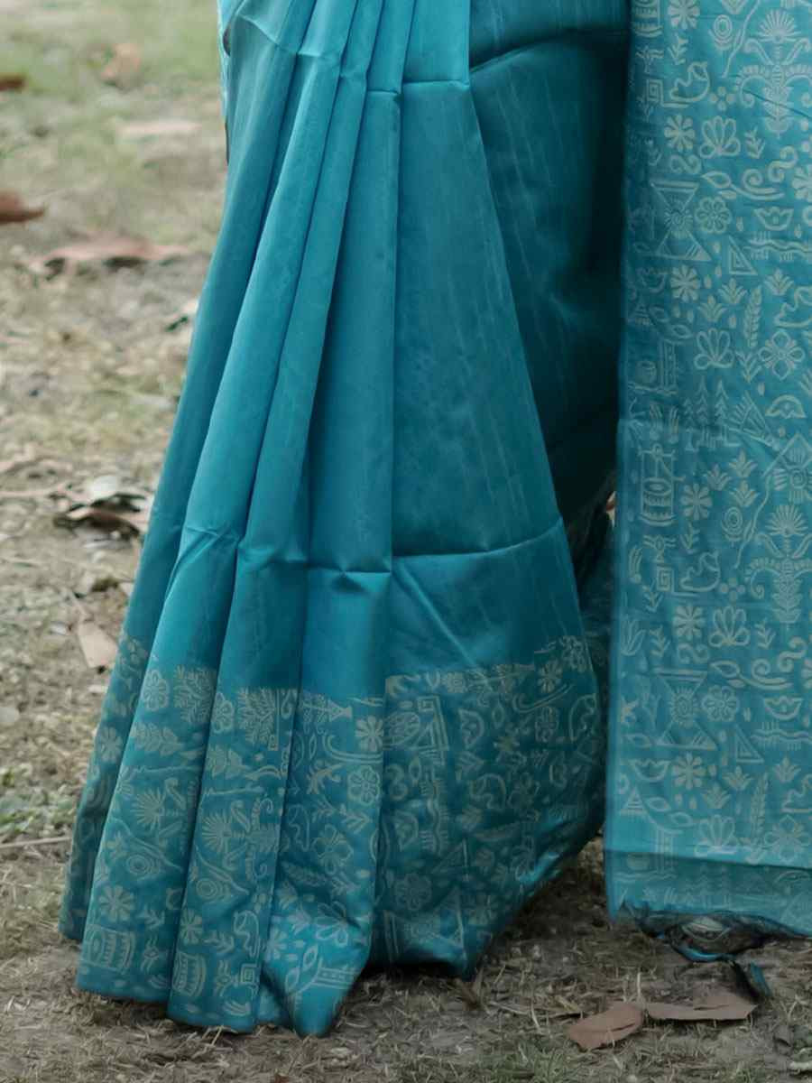 Firozi Handloom Raw Silk Printed Festival Wedding Fancy Heavy Border Saree