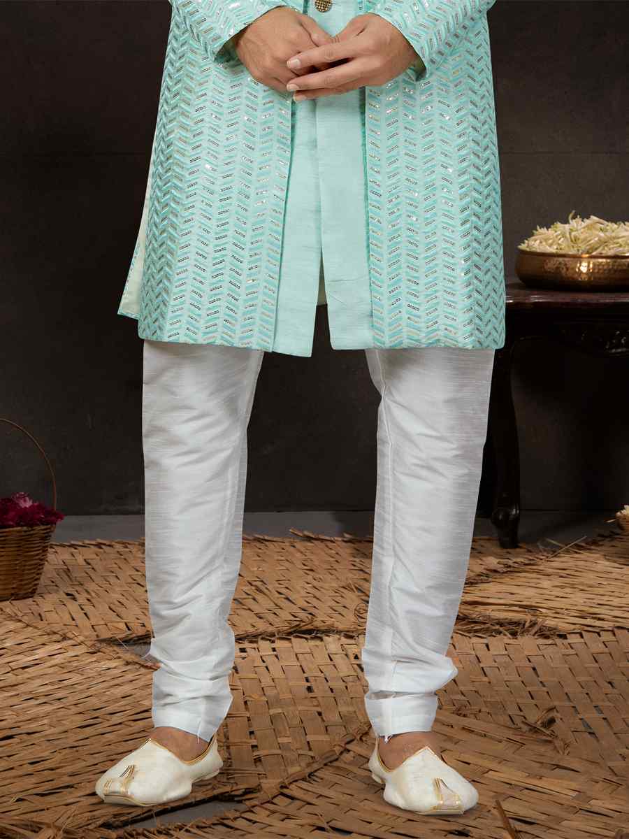 Firozi Jacquard Embroidered Festival Wedding Sherwani