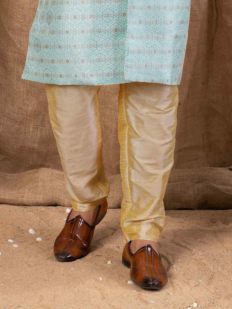 Firozi Jacquard Embroidery Festival Wedding Party Mens Kurta