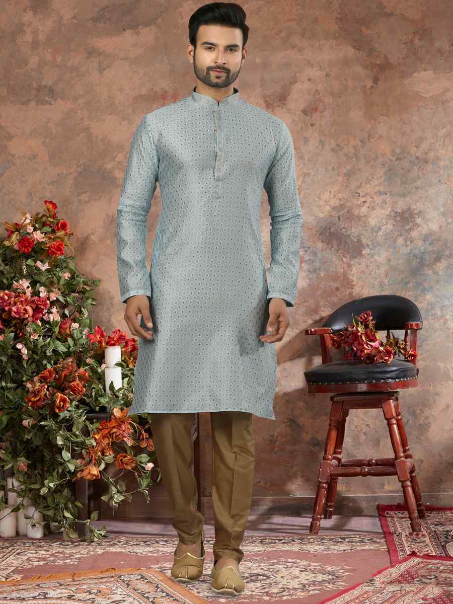 Firozi Jacquard Woven Festival Party Kurta