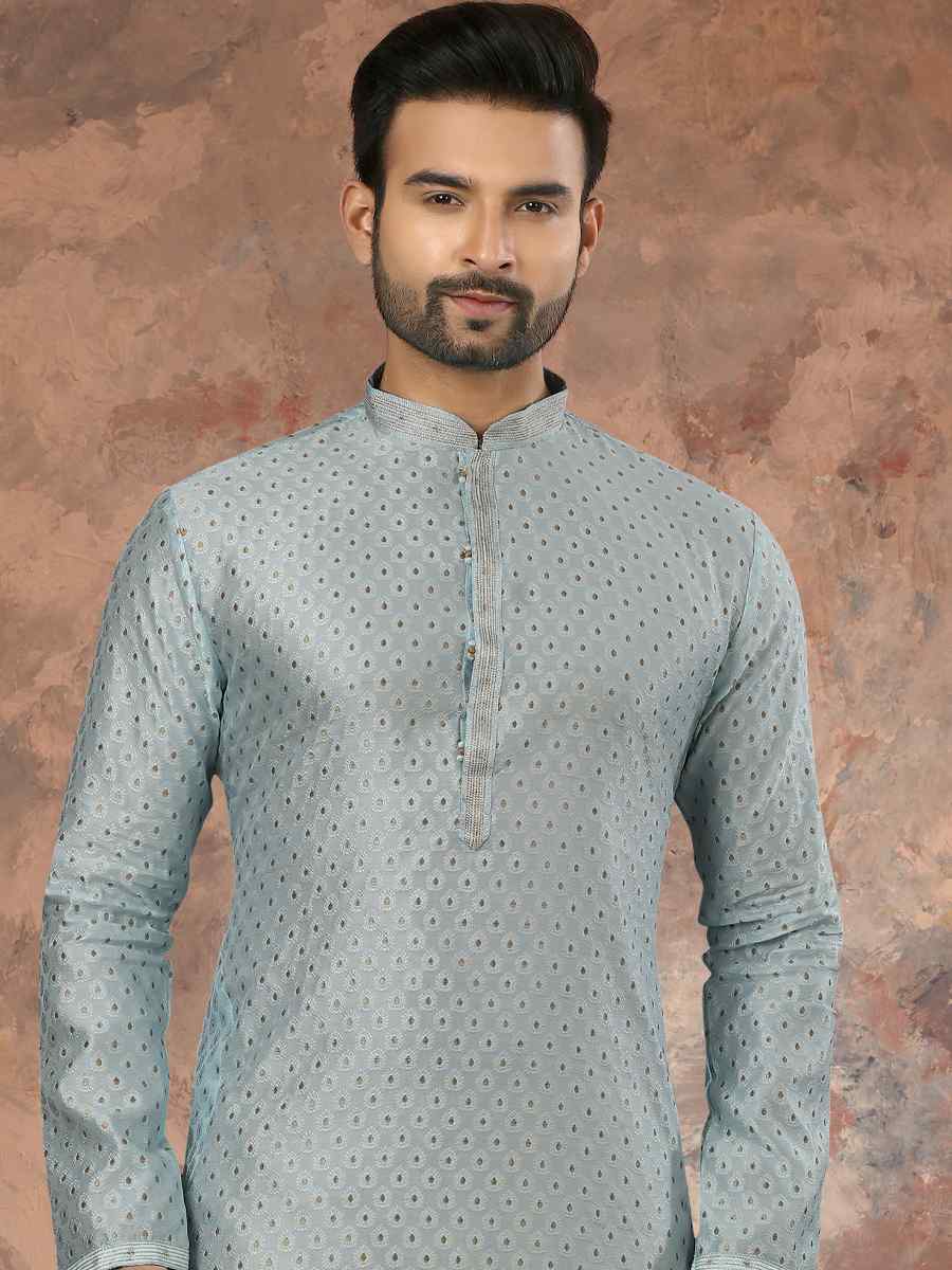 Firozi Jacquard Woven Festival Party Kurta