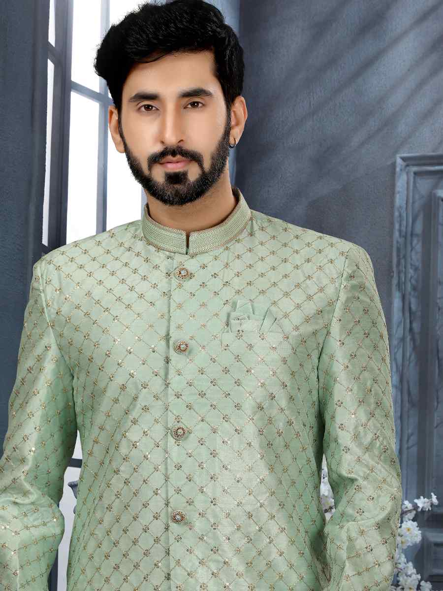 Firozi Jacquard Woven Festival Wedding Sherwani