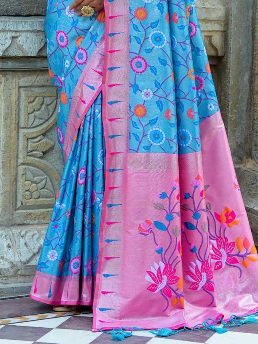 Firozi Kanjivaram Silk Handwoven Wedding Festival Heavy Border Saree