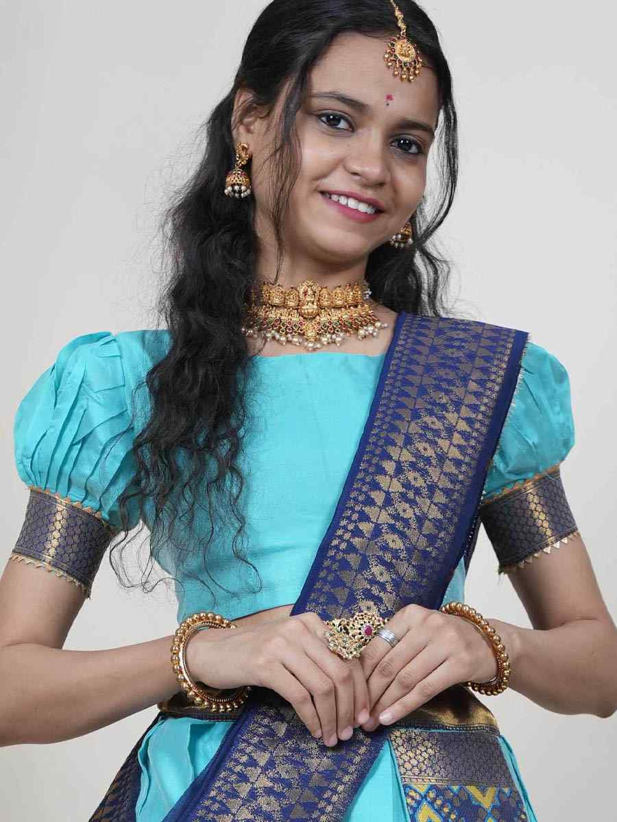 Firozi Litchi Silk Printed And Handwoven Party Reception Wedding Lehenga Choli