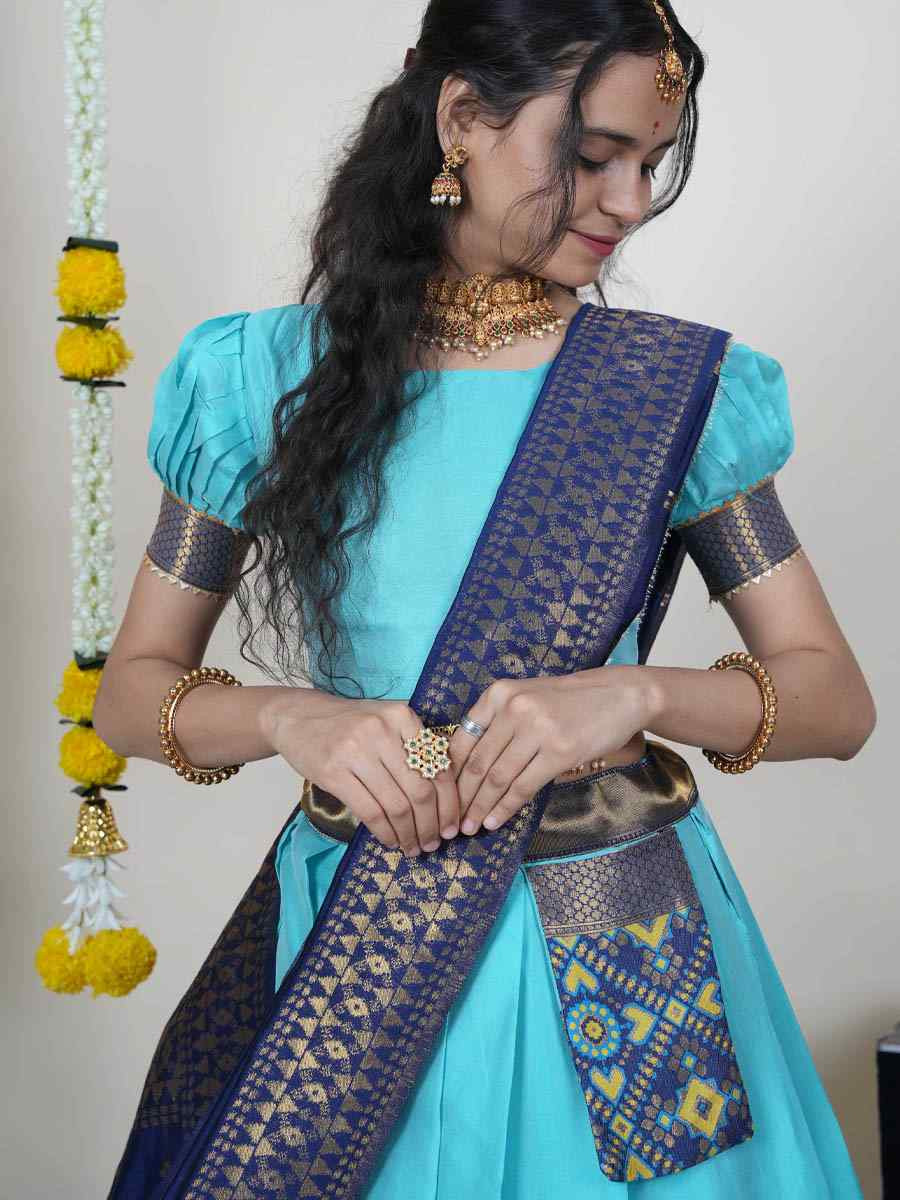 Firozi Litchi Silk Printed And Handwoven Party Reception Wedding Lehenga Choli