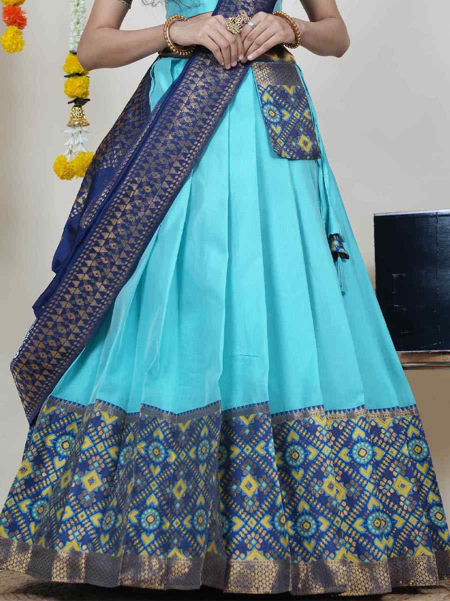 Firozi Litchi Silk Printed And Handwoven Party Reception Wedding Lehenga Choli