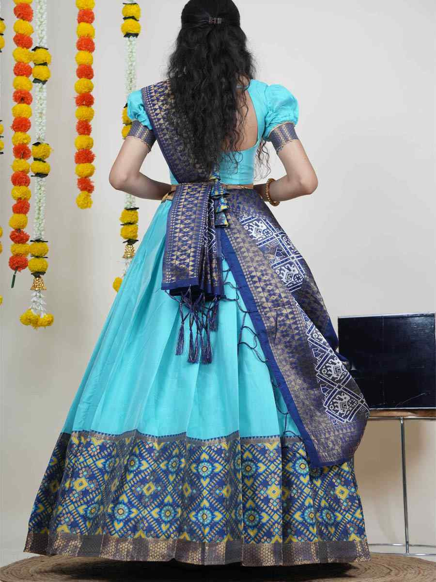 Firozi Litchi Silk Printed And Handwoven Party Reception Wedding Lehenga Choli